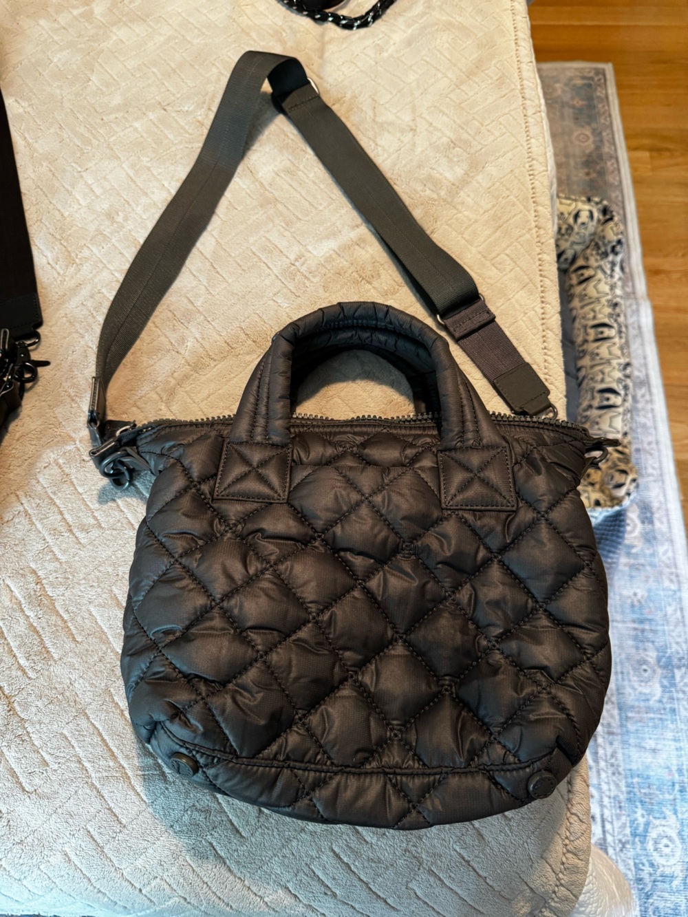 Quince Transit Quilted Small Crossbody Tote Charcoal